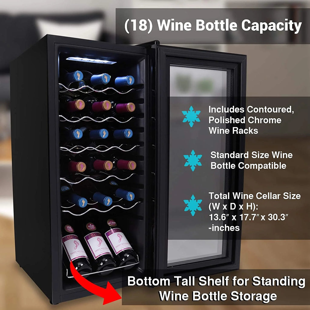18 Bottle Thermoelectric Wine Chiller Cooler, Black J50002