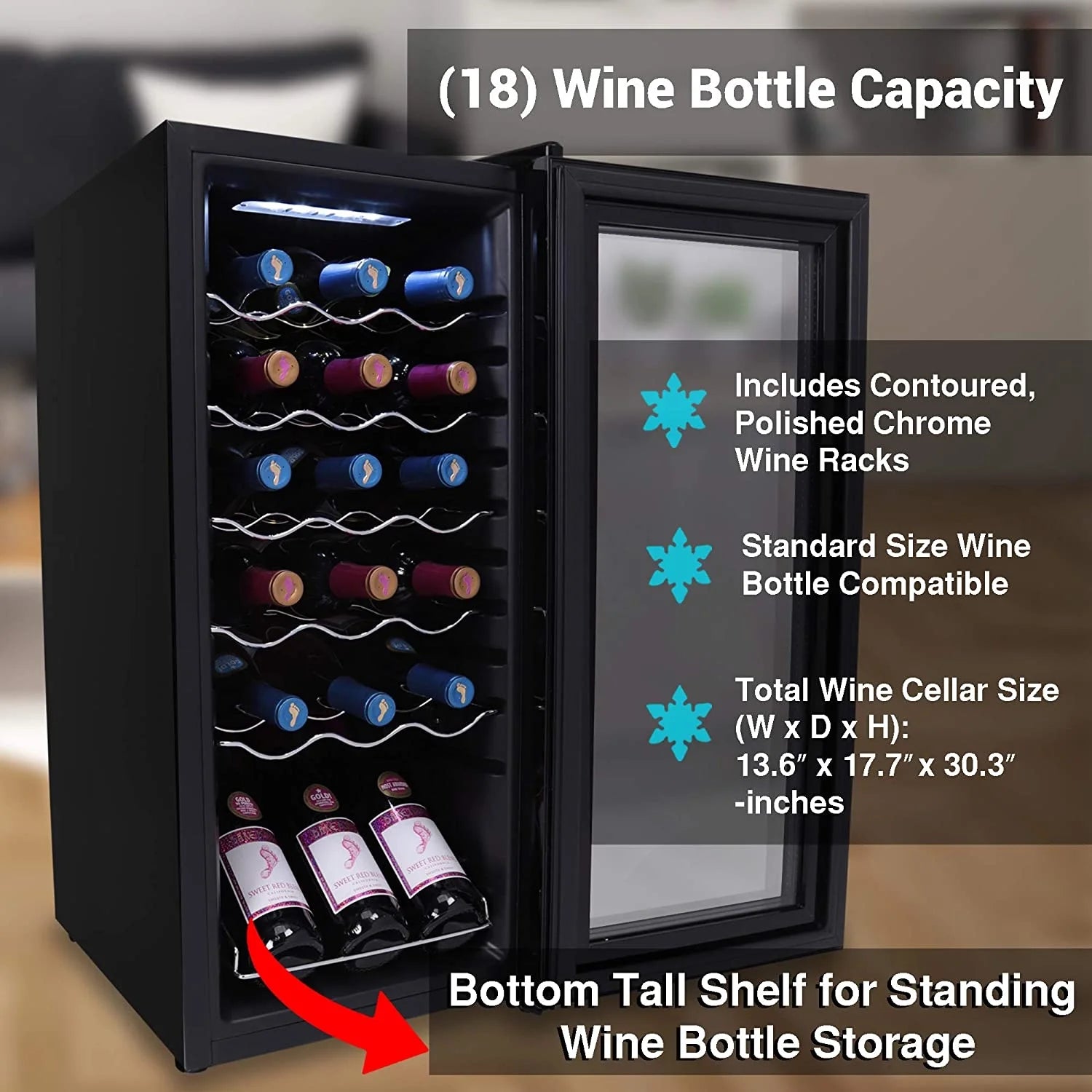 18 Bottle Thermoelectric Wine Chiller Cooler, Black J50002