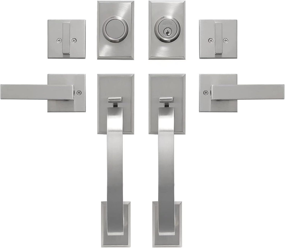 Satin Nickel Double Door Handleset with Dummy Heavy Duty Front Door Lock Set O61257