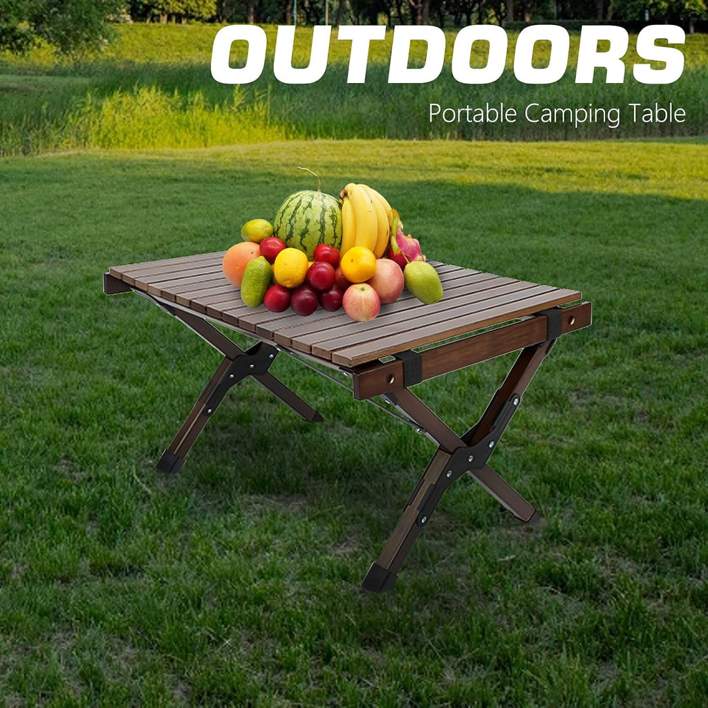 Portable Folding Wooden Camping Table with Carry Bag Q92271
