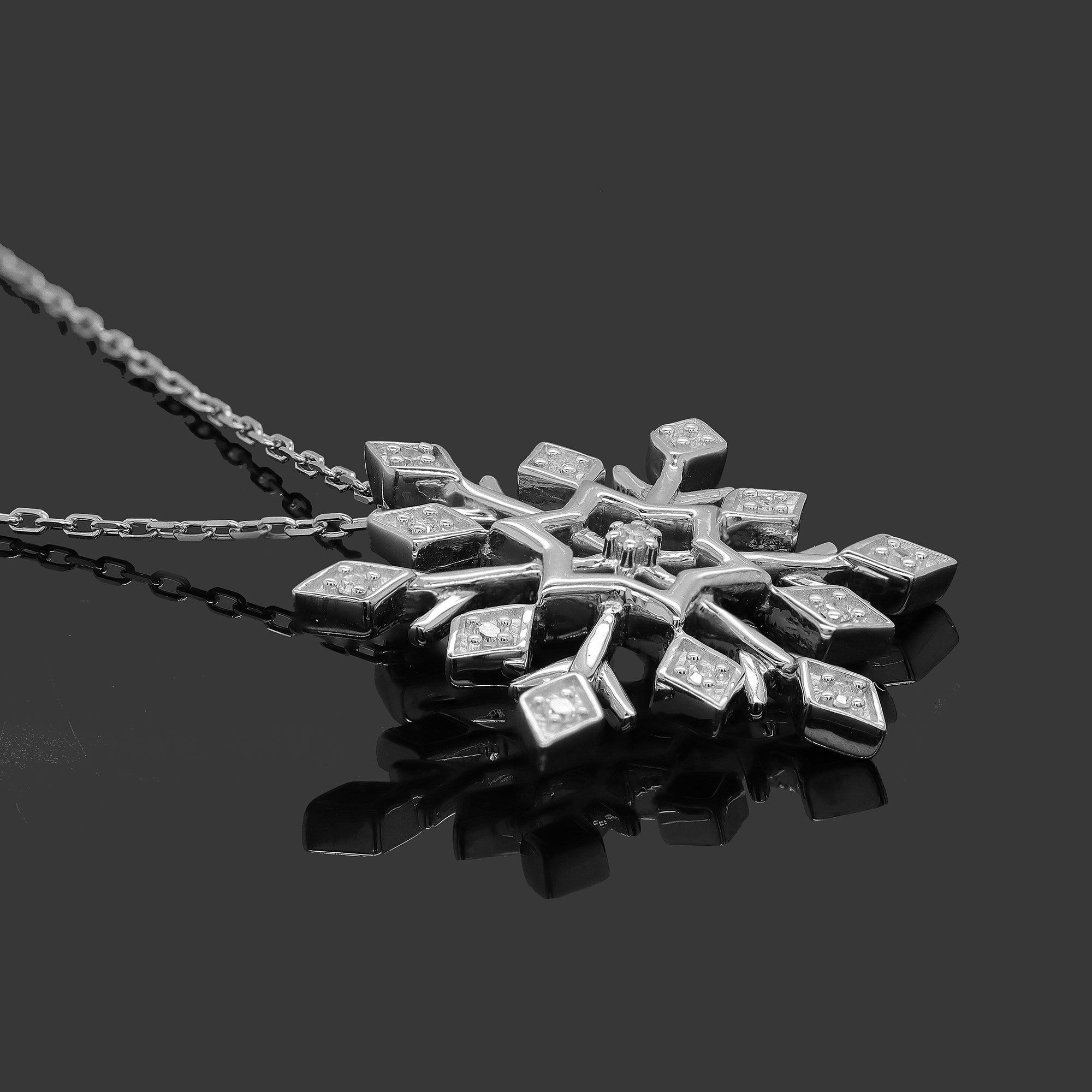 0.10 Cttw Round Cut Natural Diamond Necklace in 18K White Gold over Silver with 18" Cable Chain C817