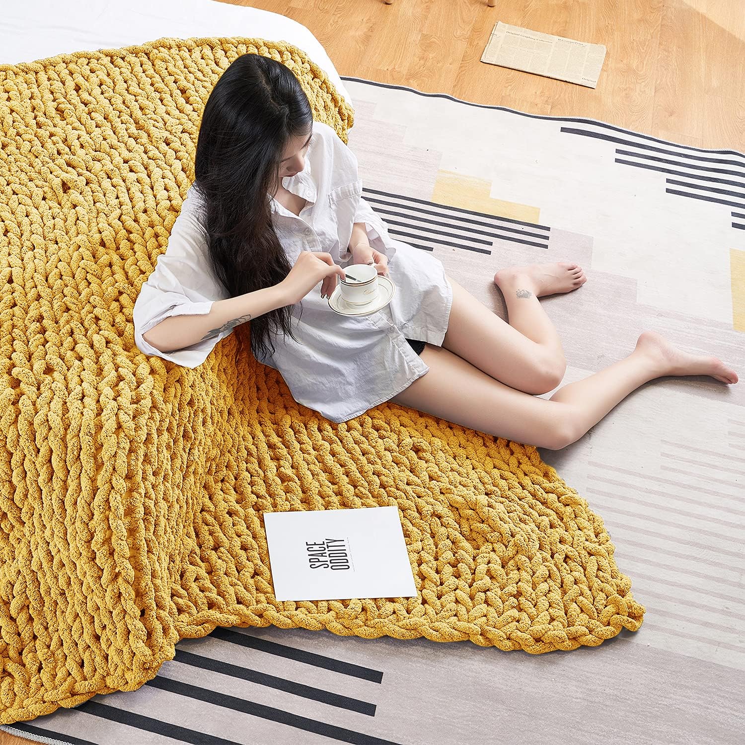 Chunky Knit Chenille Throw Blanket Gray 40x40 V771673
