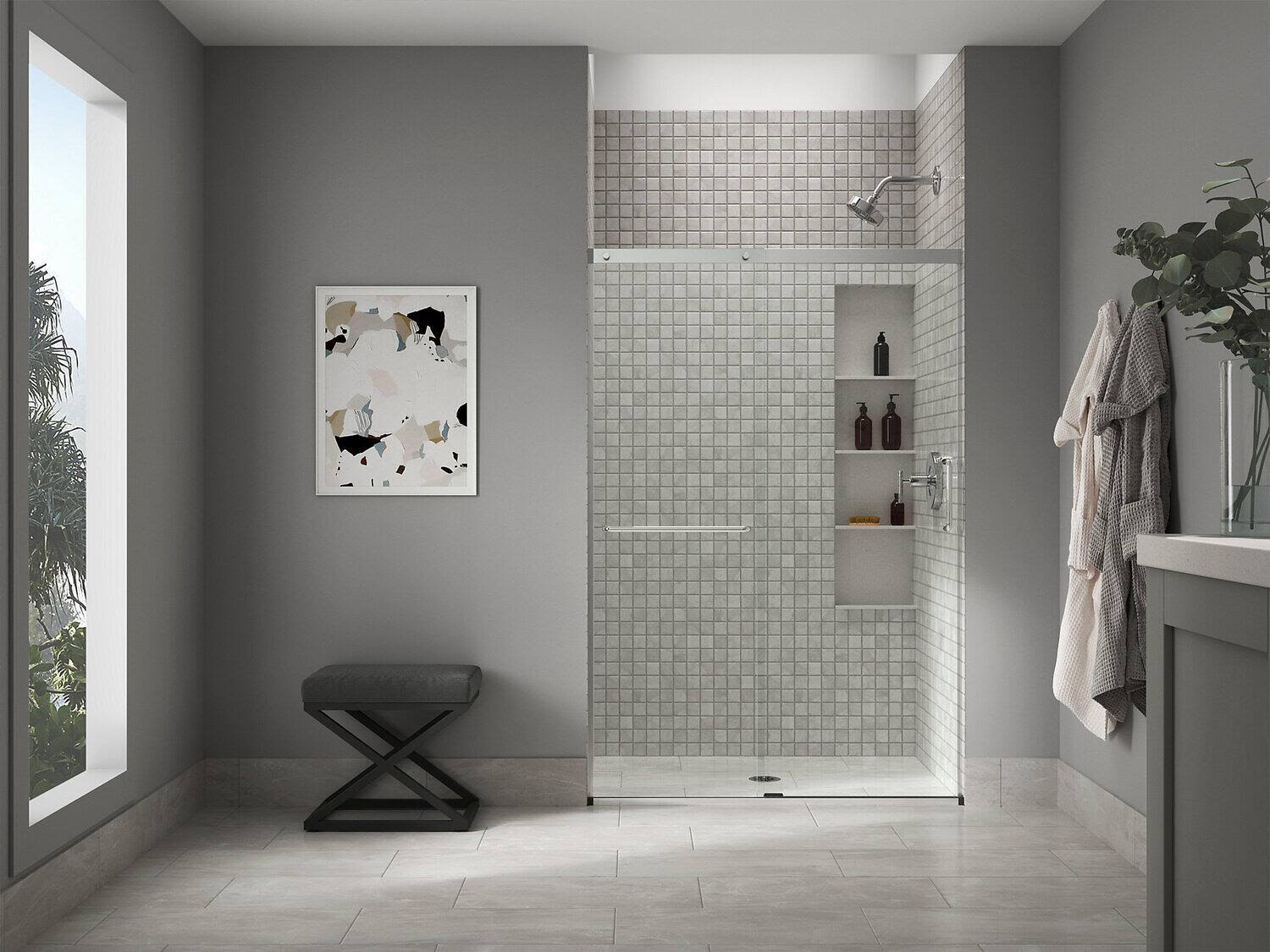 Tall Sliding Shower Door with Crystal Clear Glass B85456