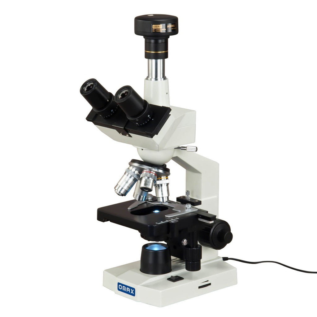 40X-2500X Trinocular Digital Compound Microscope with 5 MP Digital Camera and Double Layer Mechanical Stage O9911