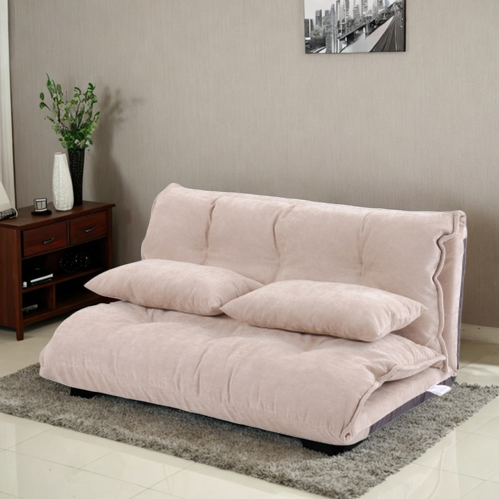 Beige Adjustable Folding Futon Sofa with Two Pillows B8010