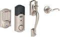 Satin Nickel Smart Deadbolt with Camelot Trim & Front Entry Handleset with Left Hand Lever J42540