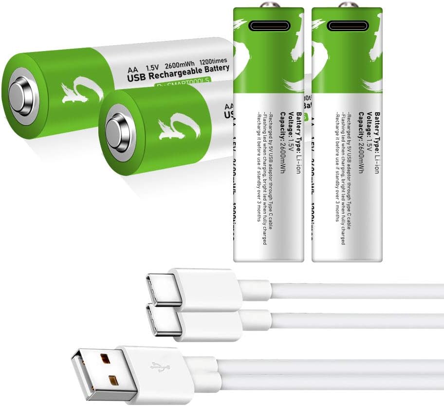 2-Pack 650mAh Rechargeable 9V Lithium Ion Battery with Type C Port V82736