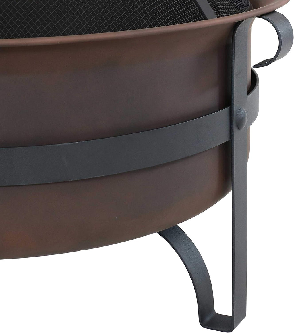 Bronze Cauldron Outdoor Fire Pit Bowl with Poker and Spark Screen - 29 Inch L86007