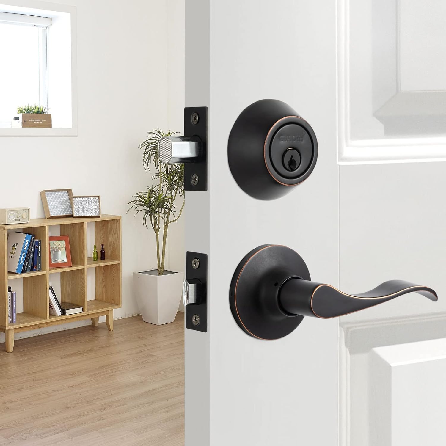 Satin Nickel Double Door Handleset with Dummy Heavy Duty Front Door Lock Set O61257