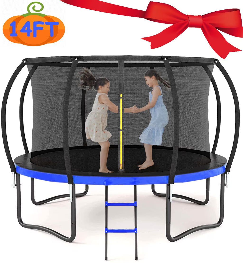 12FT 14FT Trampoline with Safety Enclosure Net, Heavy Duty Jumping Mat Spring Cover Padding A8356
