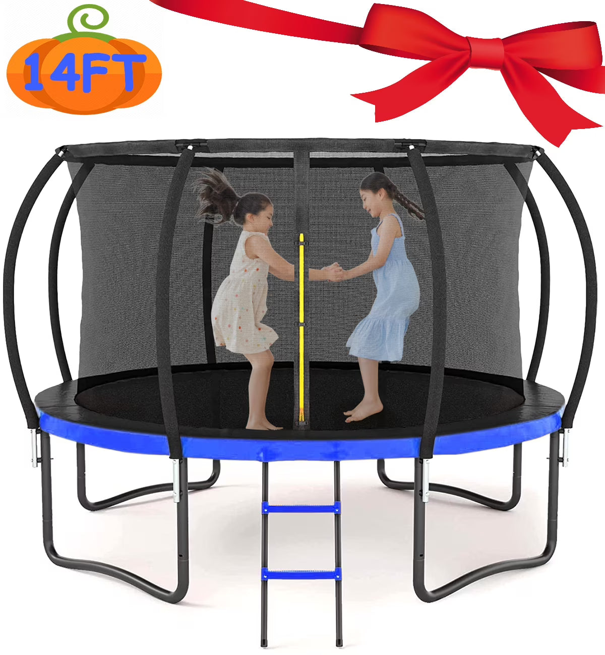 12FT 14FT Trampoline with Safety Enclosure Net, Heavy Duty Jumping Mat Spring Cover Padding A8356