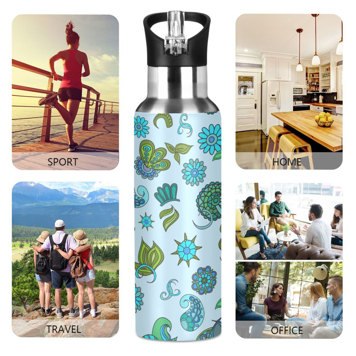 20 oz Insulated Stainless Steel Water Bottle with Straw Lid A57146