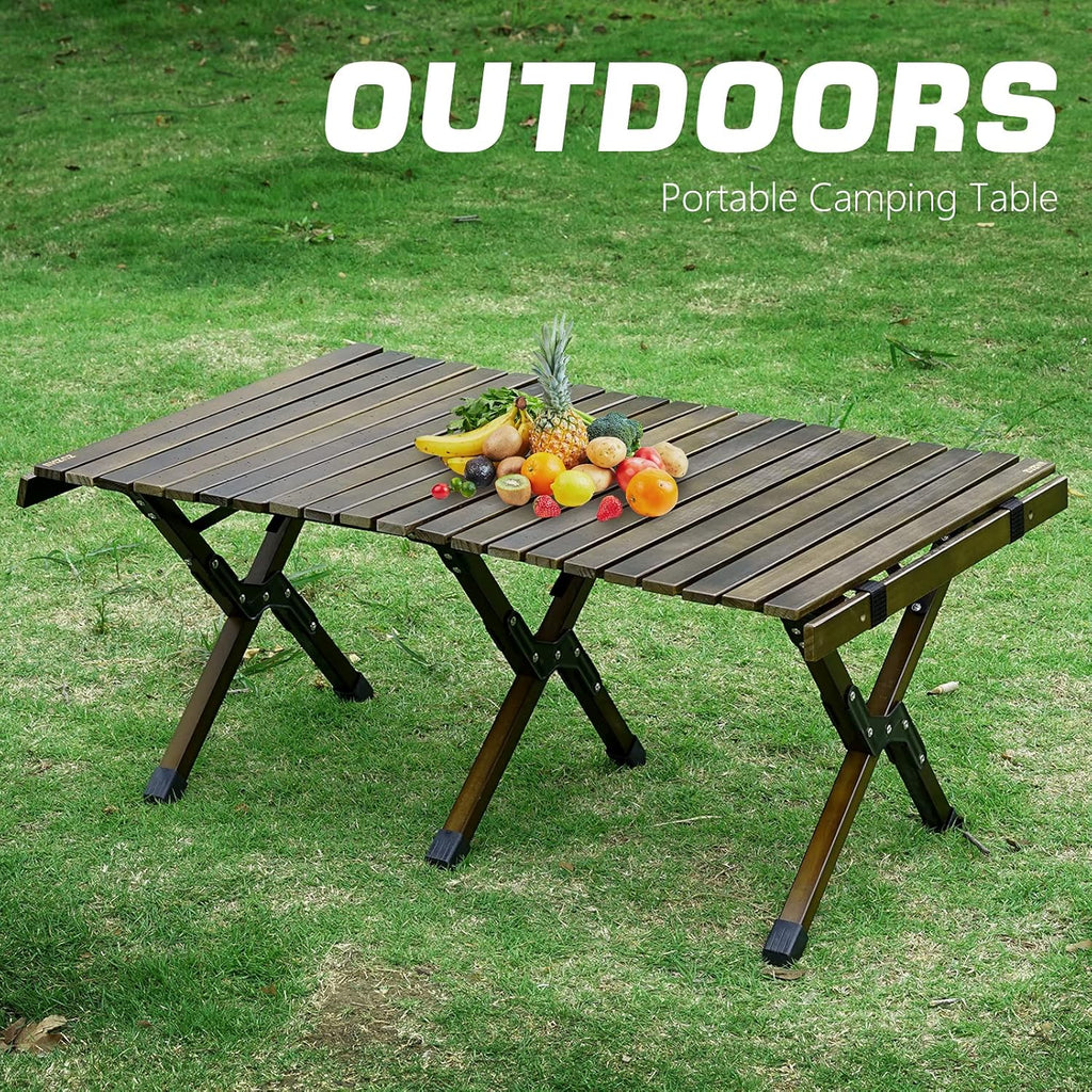Portable Folding Wooden Camping Table with Carry Bag Q92271