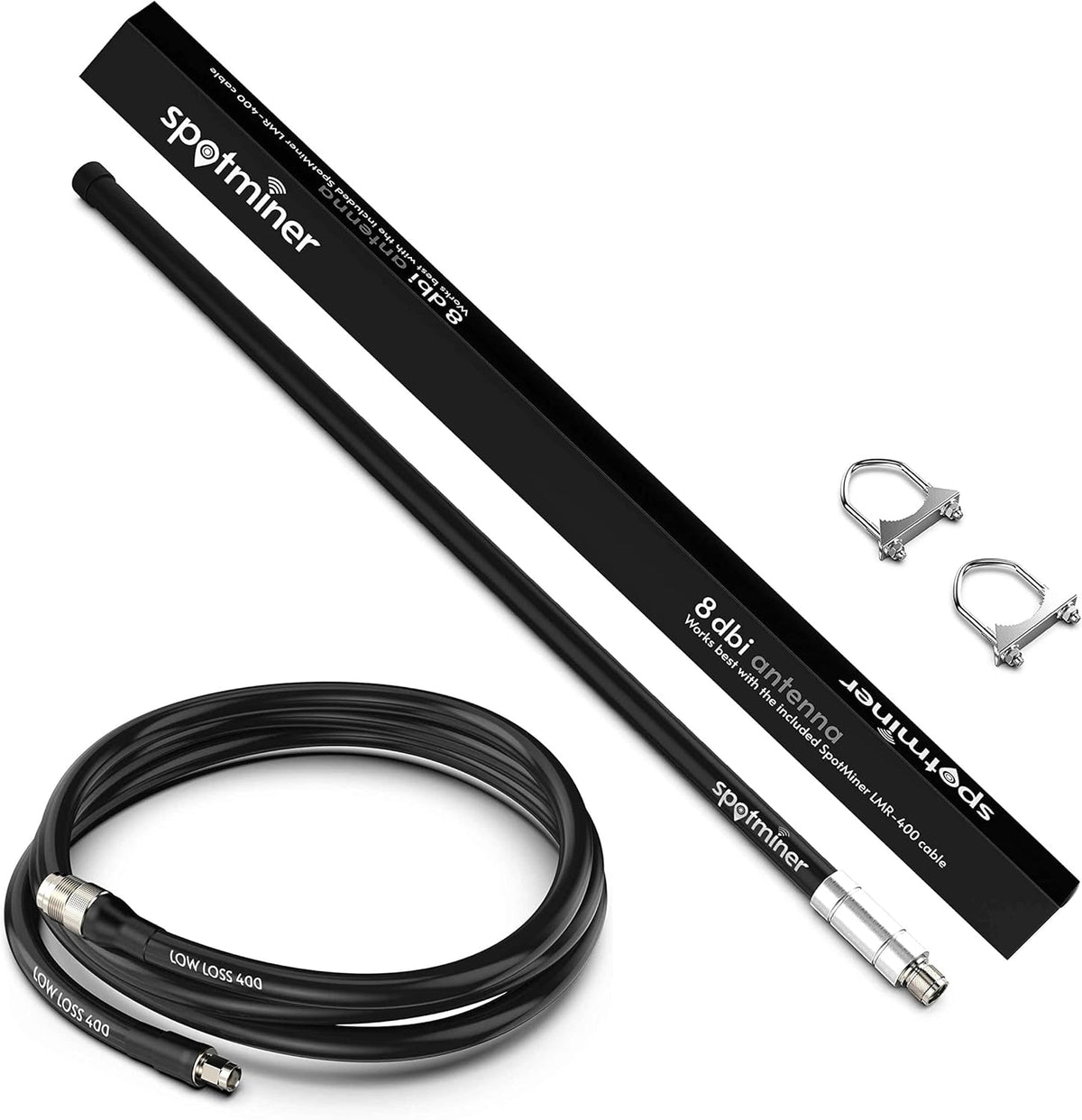 Hotspot Antenna System with Low Loss 400 Coaxial Cable & Extra Long 8 DBI Antenna V9281