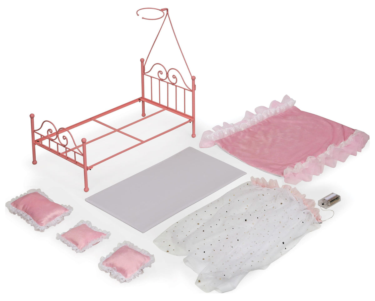 Pink Metal Doll Bed with Canopy and Bedding B73746
