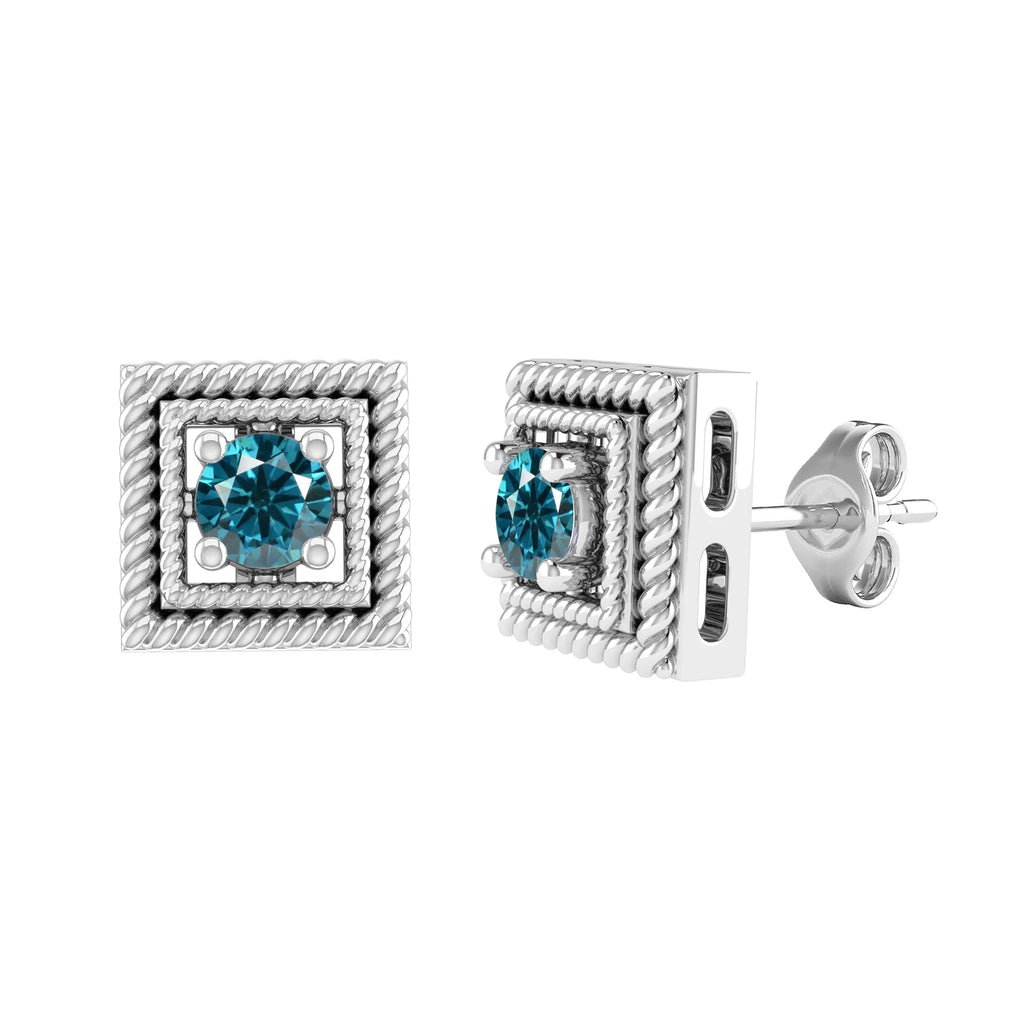 Sterling Silver Stud Earrings with Natural Blue Diamond O582069