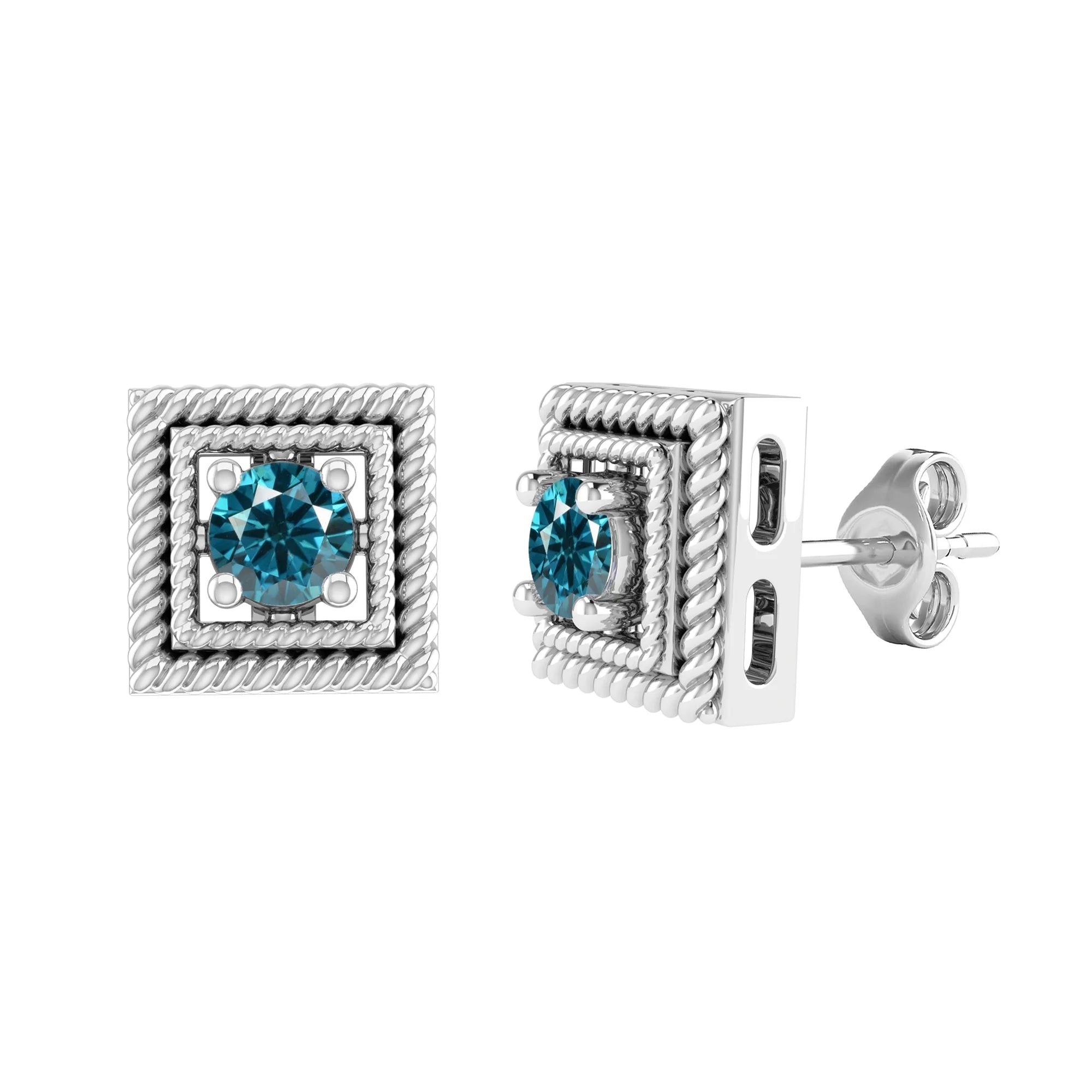 Sterling Silver Stud Earrings with Natural Blue Diamond O582069