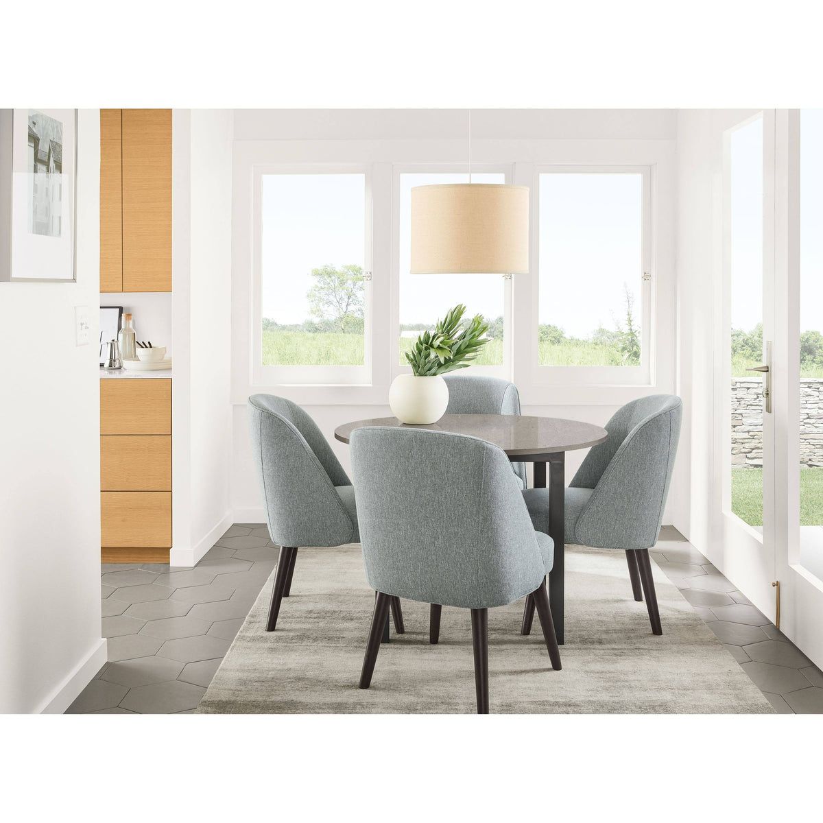 Modern Cora Side Chair in Tatum Moss with Charcoal Legs Green Brown Performance Fabric F6459