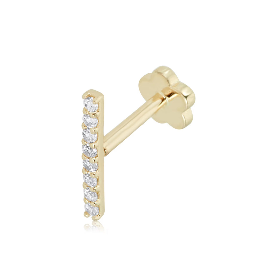 14K Yellow Gold CZ Flat Back Cartilage Earring E6433