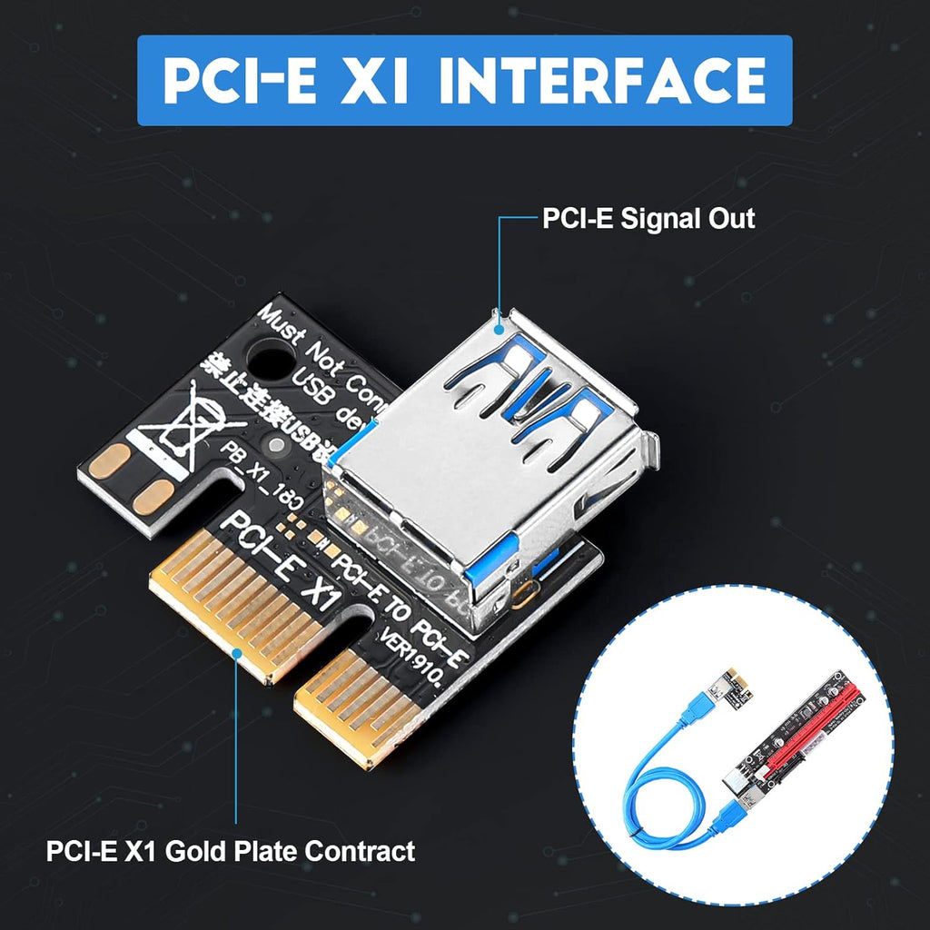 12 Pieces PCI-e Riser Express Cable Set 1X to 16X GPU Adapter Extension Cable USB 3.0 Braided Sleeved Cable P849352