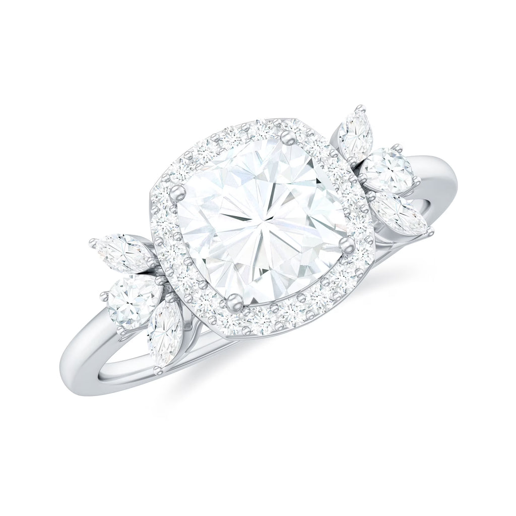 14K White Gold Cushion Cut Moissanite Halo Engagement Ring X7997