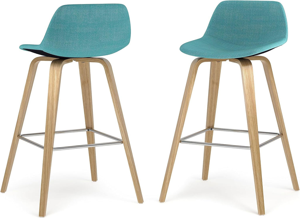 Aqua Blue Linen Look Fabric Bentwood Counter Height Stool Set Of 2 Q91862