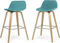 Aqua Blue Linen Look Fabric Bentwood Counter Height Stool Set Of 2 Q91862