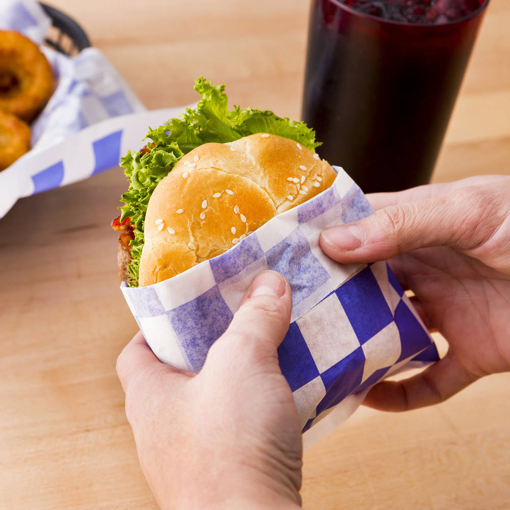 12x22 Blue Check Deli Sandwich Wrap Paper - 5000/Case E25117