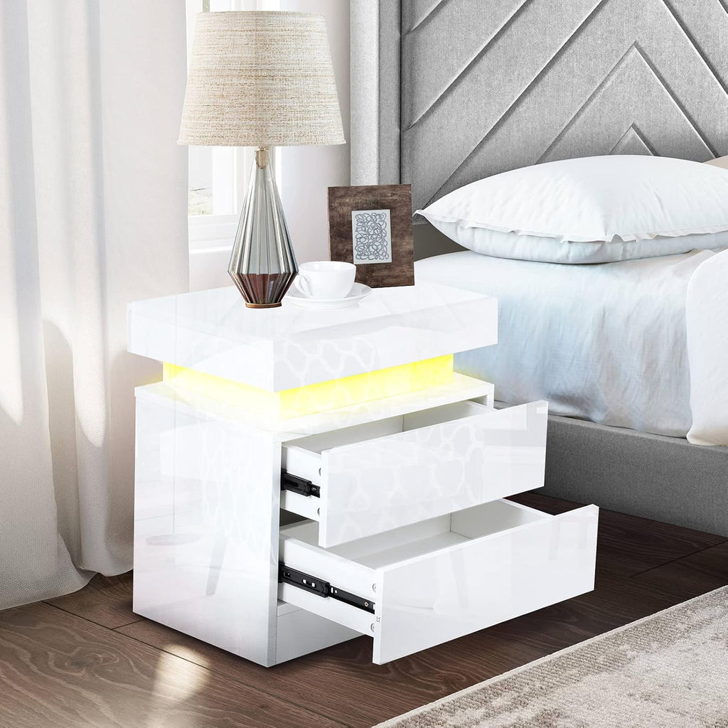 White 2 Drawer LED Nightstand J12779