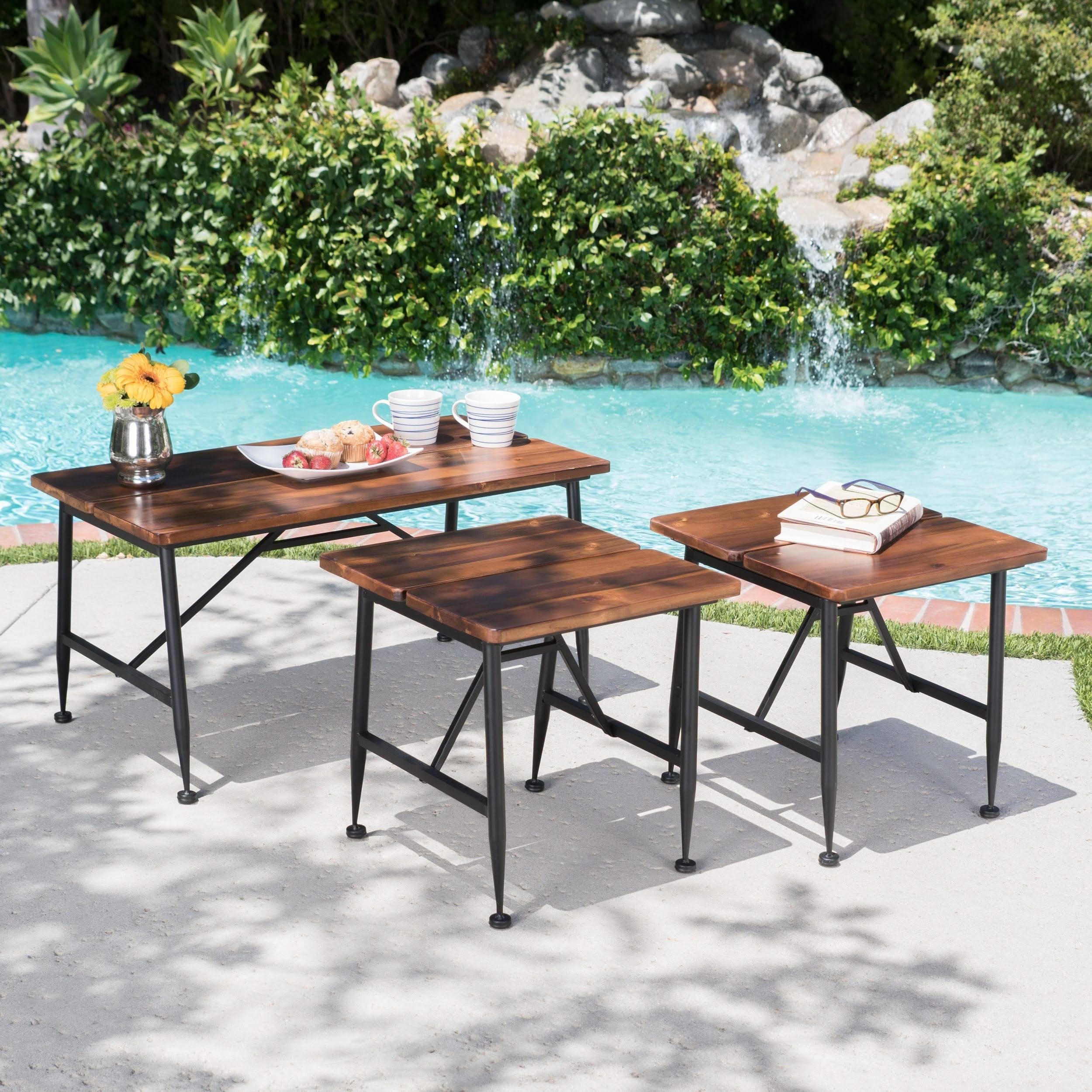 Antique Black Acacia Wood 3-Piece Table Set P4998