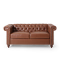 Cognac Brown Upholstered Button Tufted Loveseat with Nailhead Trim S8986