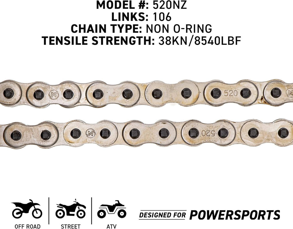 Drive Sprocket Chain Combo Front 14 Rear 43 Tooth 520NZ Standard 106 Links Pack of 2 K7700