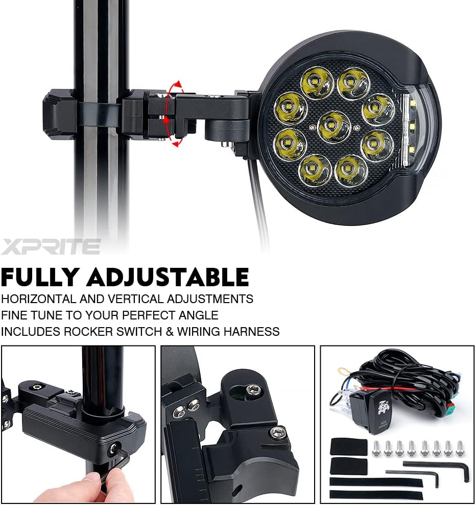 Round Aluminum Rear View Mirror with LED Spot Lights for Roll Cage Bar Q1833