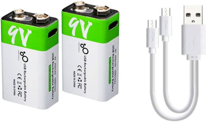 2-Pack 650mAh Rechargeable 9V Lithium Ion Battery with Type C Port V82736