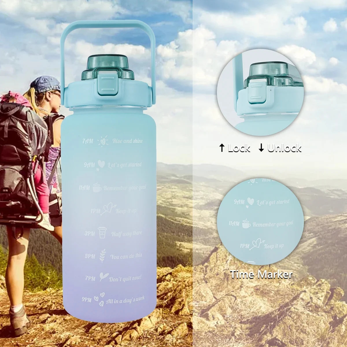 Gradient Color Water Bottle with Time Marker D551841