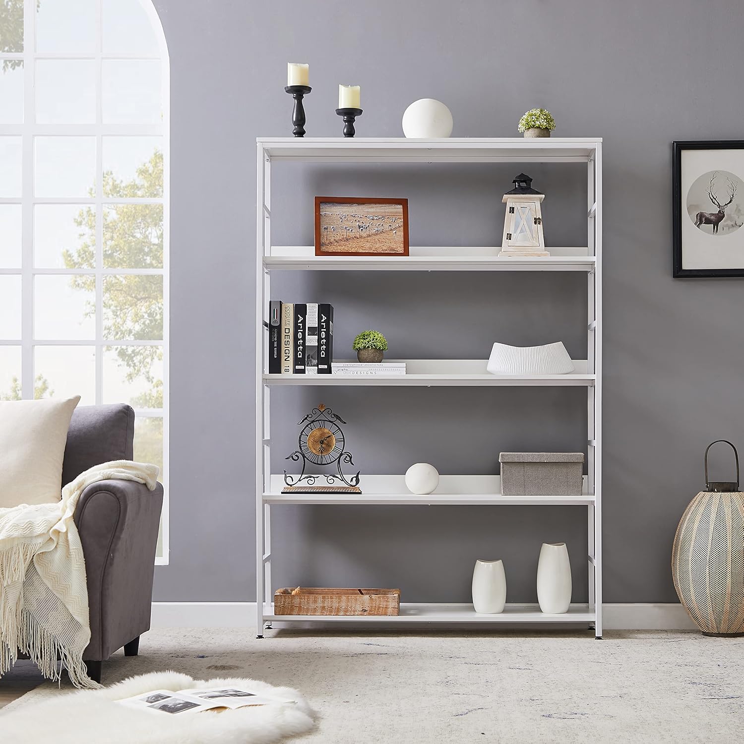 White 5-Tier Wood Bookcase Z4103