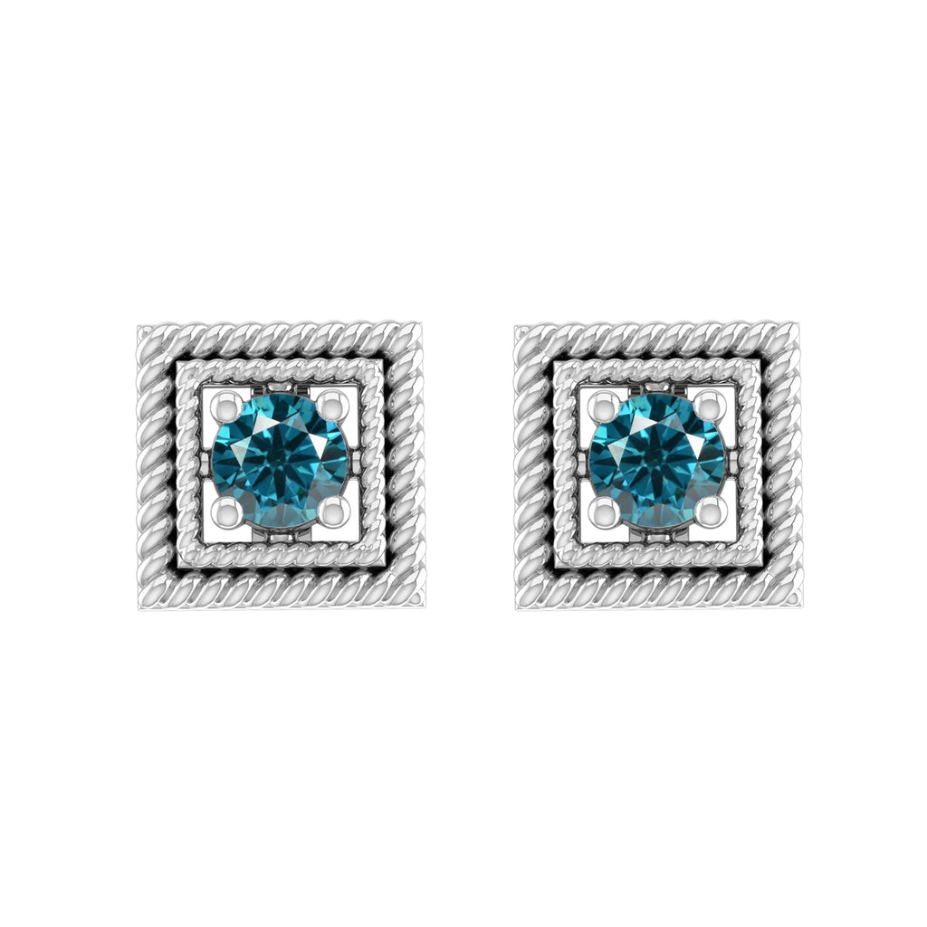 Sterling Silver Stud Earrings with Natural Blue Diamond O582069