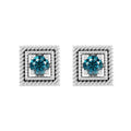 Sterling Silver Stud Earrings with Natural Blue Diamond O582069