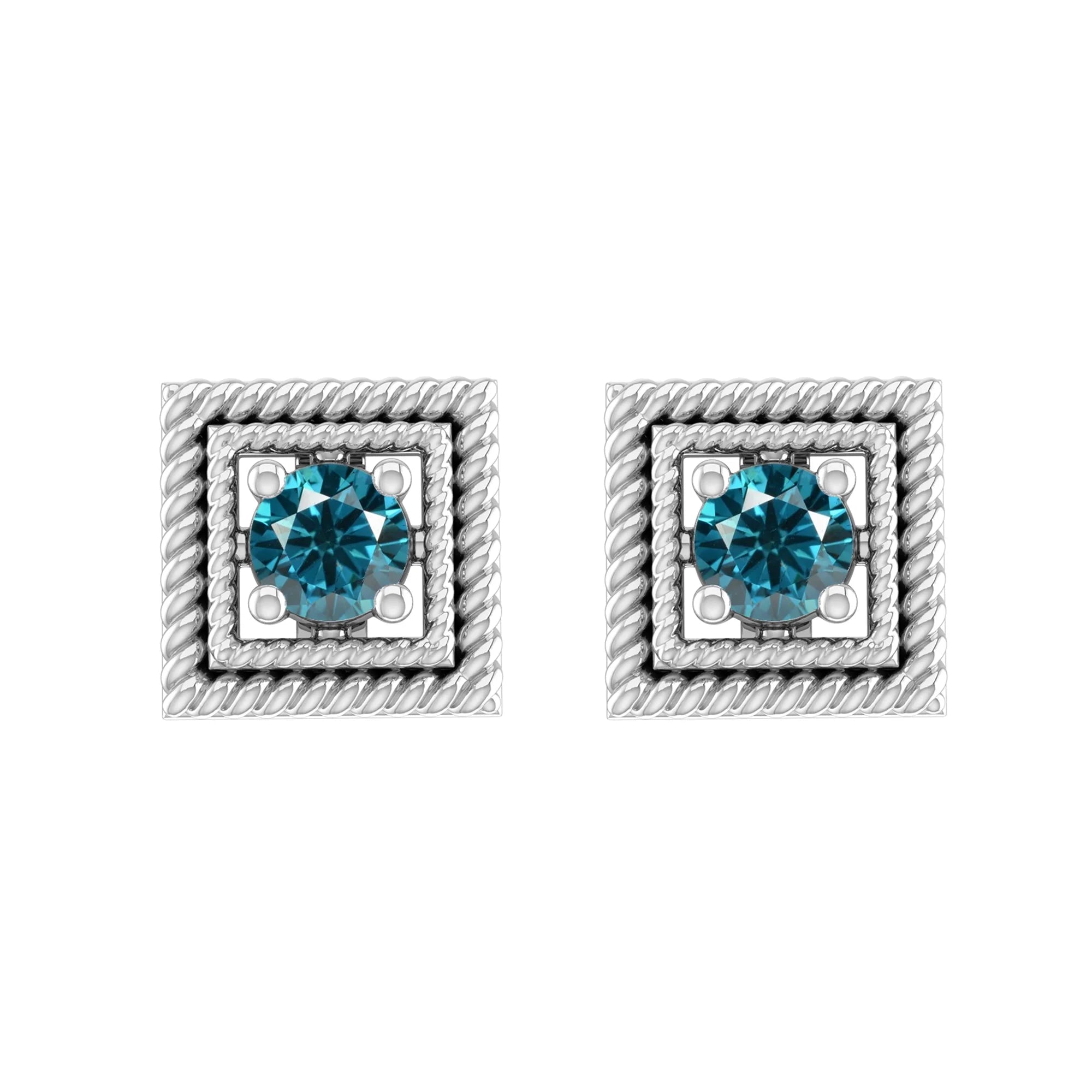 Sterling Silver Stud Earrings with Natural Blue Diamond O582069