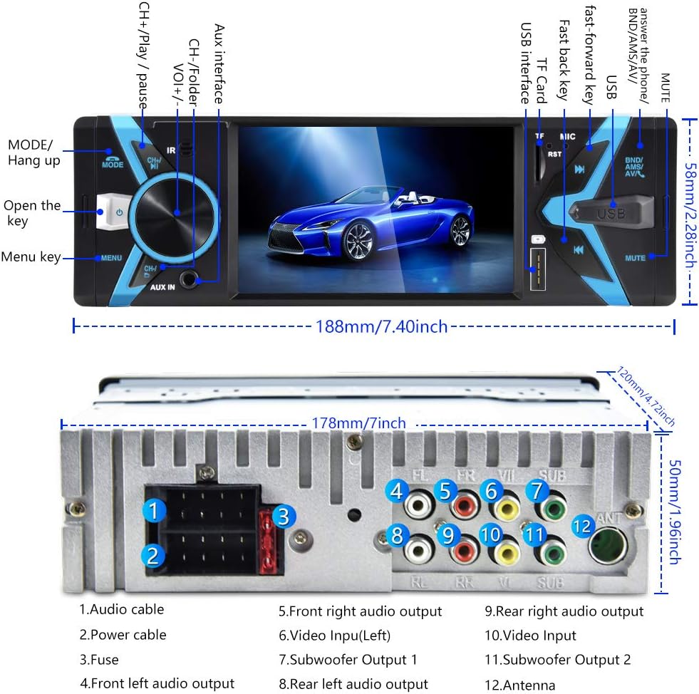 Single Din Car Stereo 4.3 Inch Bluetooth Radio with Rear View Camera Pack of 2 G22995