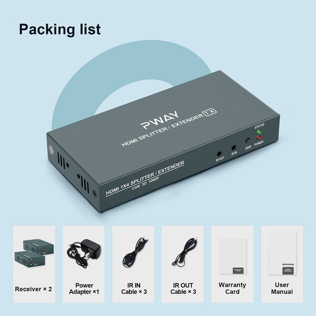 HDMI Extender Splitter 1x2 1080p Over Cat5e/Cat6/Cat7 Ethernet Cable with 2 HDMI Loop Out Y5406