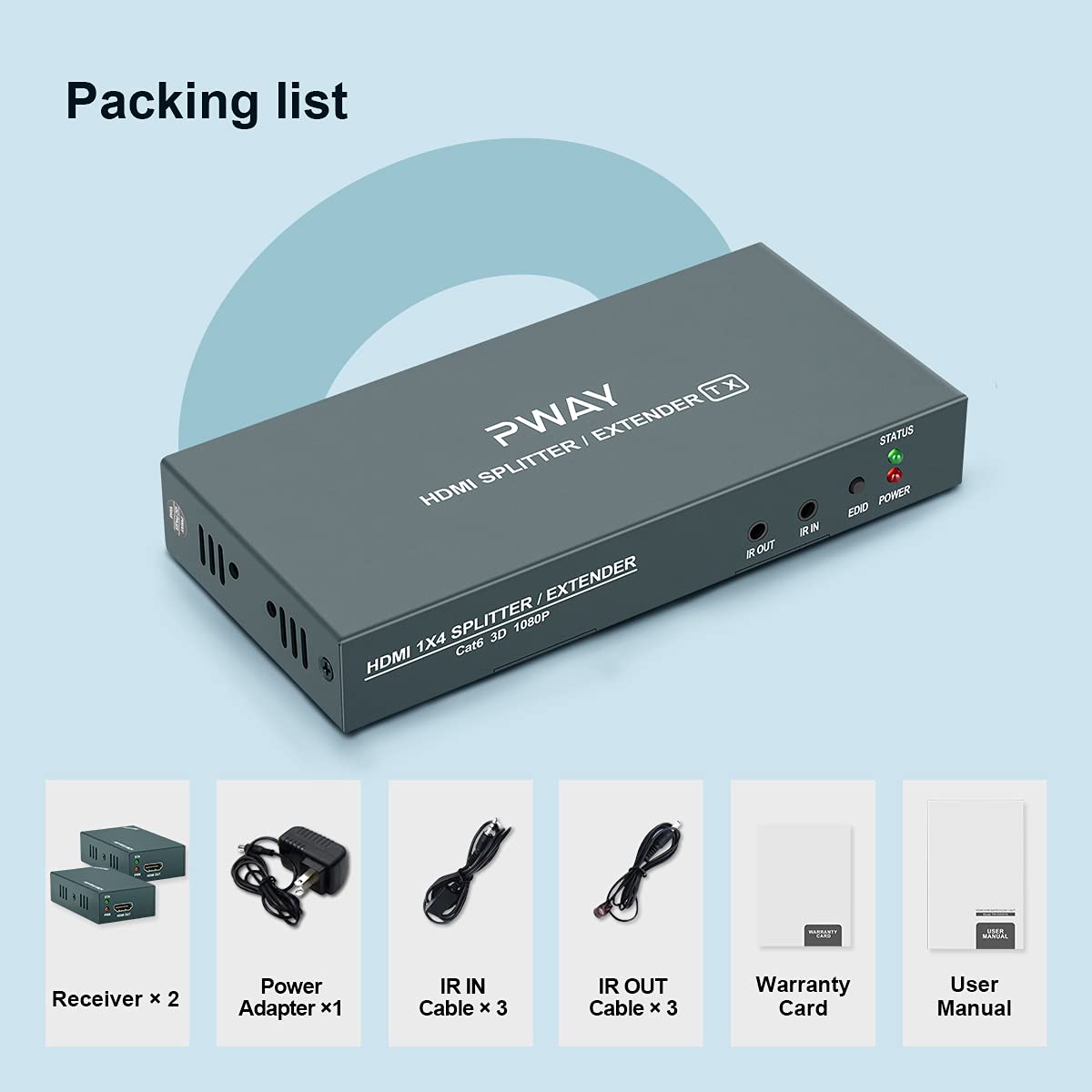 HDMI Extender Splitter 1x2 1080p Over Cat5e/Cat6/Cat7 Ethernet Cable with 2 HDMI Loop Out Y5406
