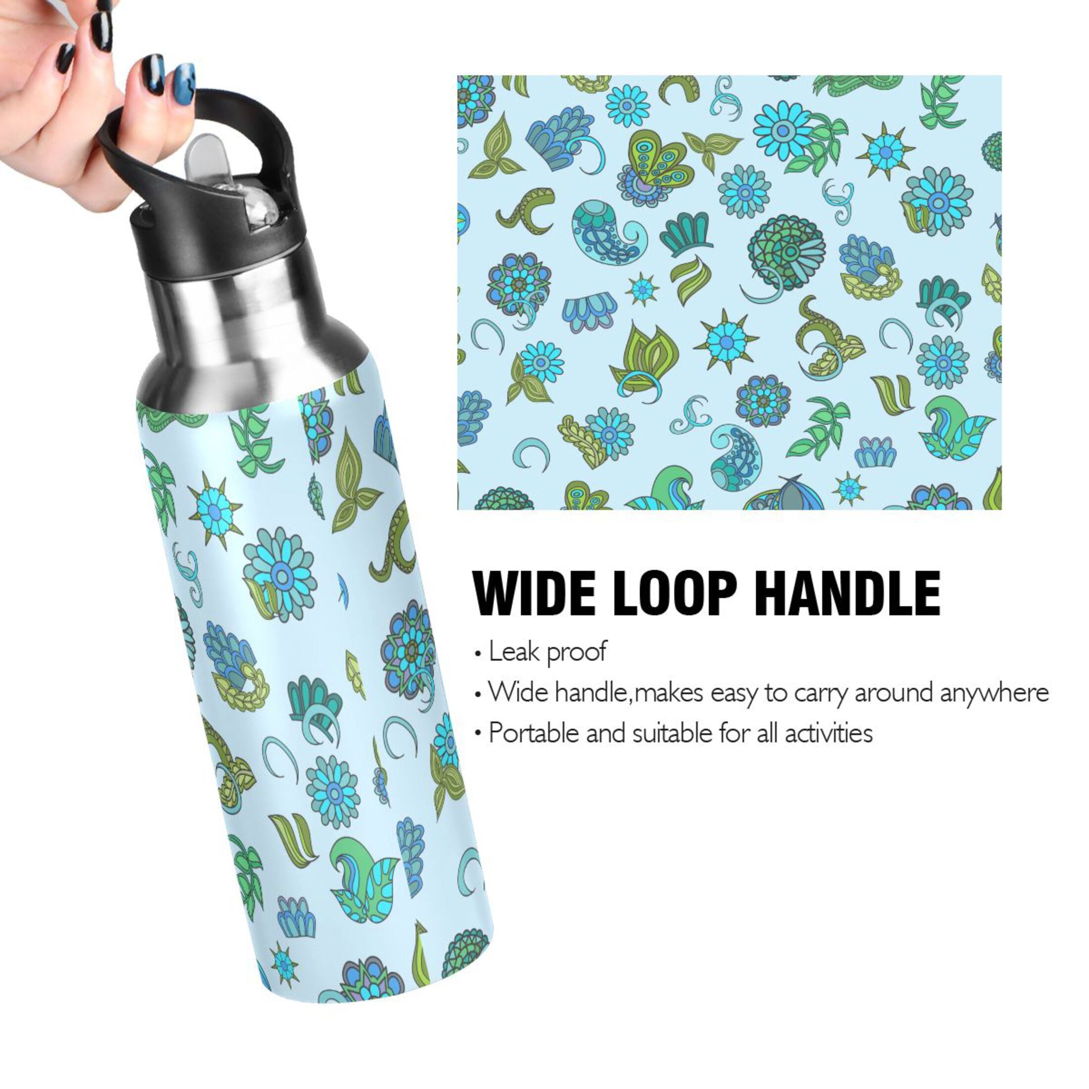 20 oz Insulated Stainless Steel Water Bottle with Straw Lid A57146