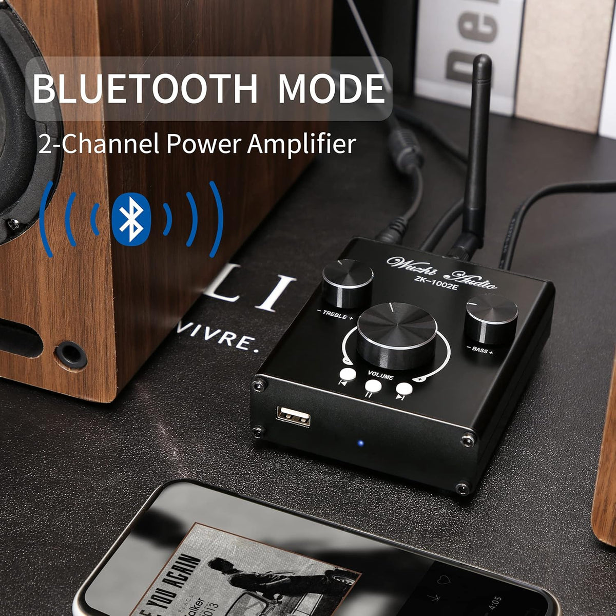 Bluetooth Stereo Audio Amplifier with Treble and Bass Adjustment K229