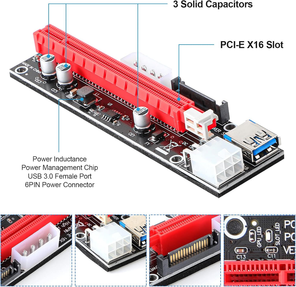 12 Pieces PCI-e Riser Express Cable Set 1X to 16X GPU Adapter Extension Cable USB 3.0 Braided Sleeved Cable P849352