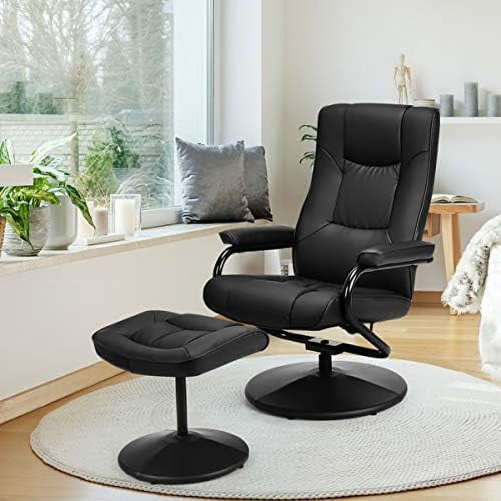 Black PU Leather Swivel Recliner Chair with Ottoman O961066