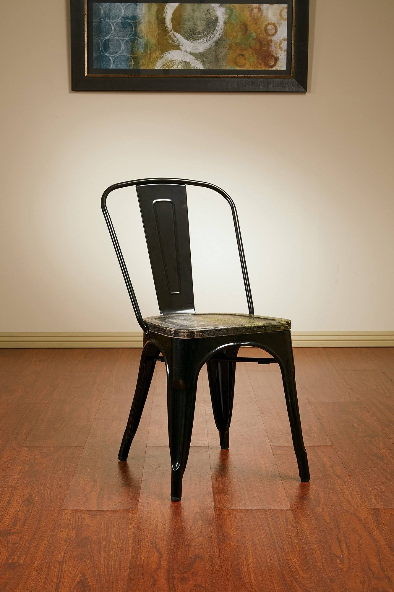 Black Metal Chair with Wood Seat - Set of 2 G91207