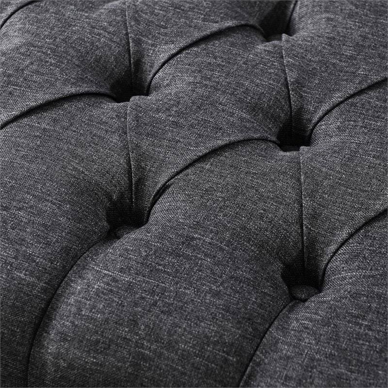 Dark Grey Linen Tufted Ottoman with Silver Nailhead Trim C23163