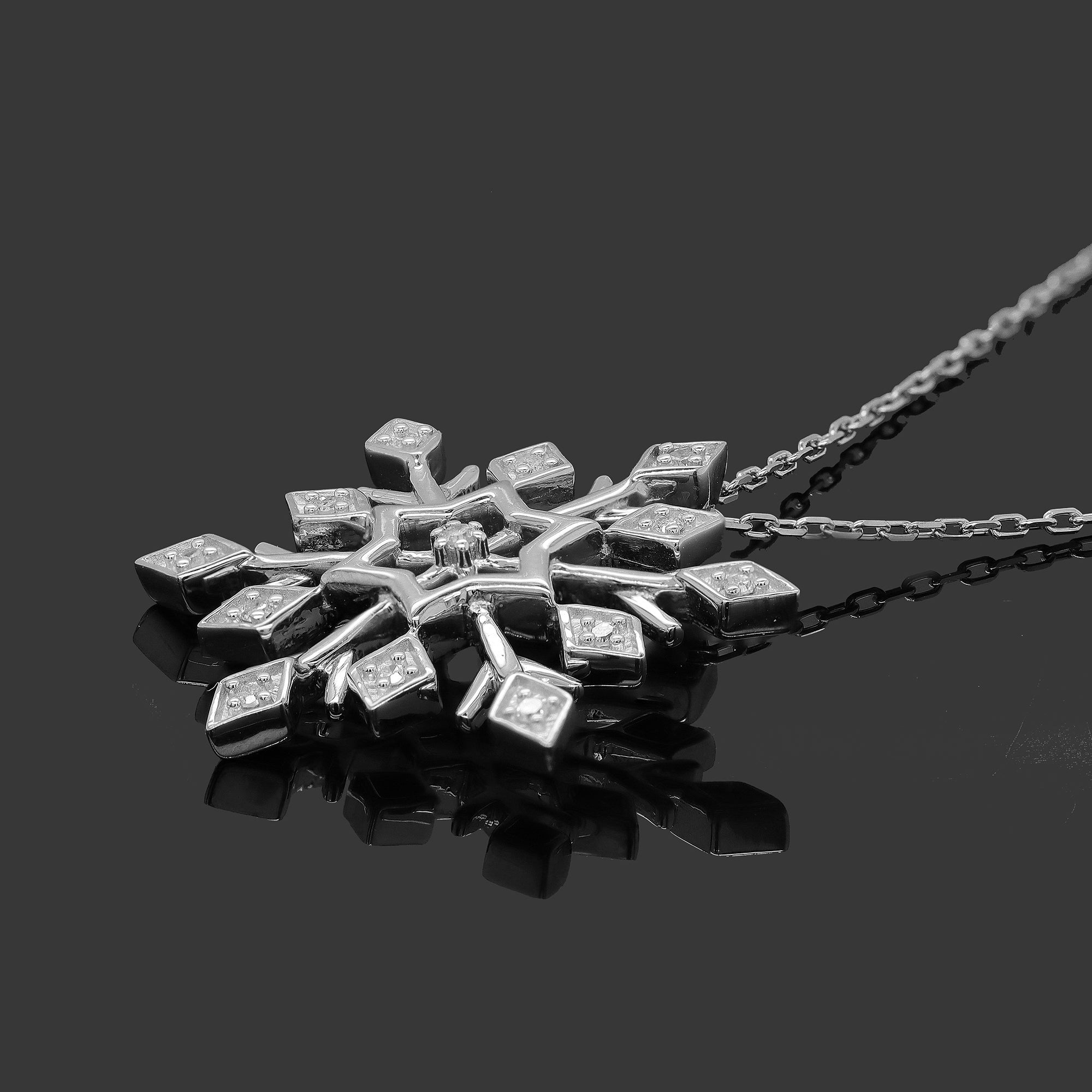 0.10 Cttw Round Cut Natural Diamond Necklace in 18K White Gold over Silver with 18" Cable Chain C817