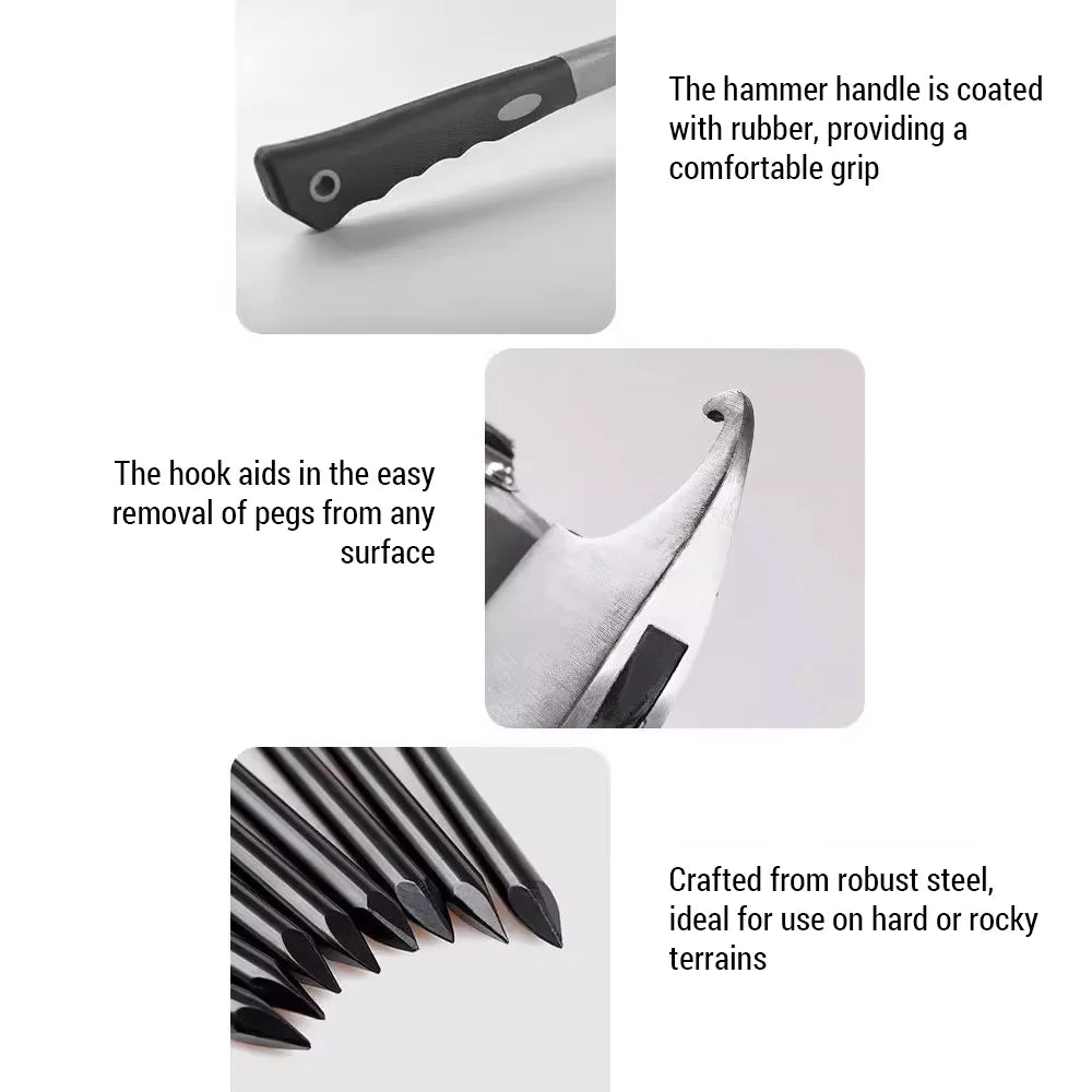Steel Tent Stake Set with Hammer E969